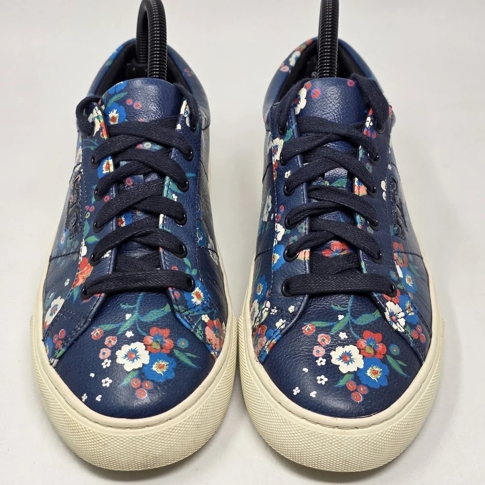 TORY BURCH Floral Multicolor Leather Sneakers 39425 Womens Size 7.5 Pre-owned
